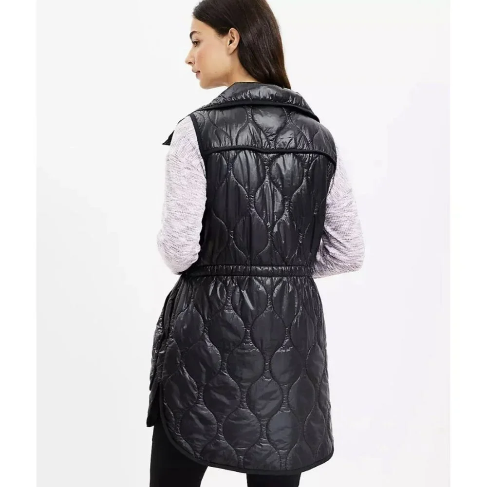 Lou & Grey Black Quilted Puffer Vest Womens Smel Cinch Waist Lightweight - Picture 3 of 8